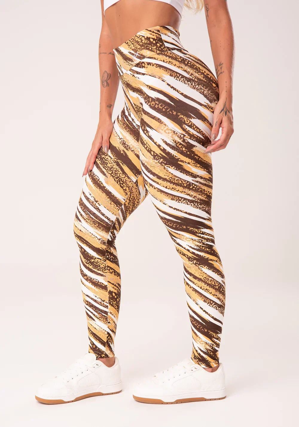 Conjunto Calça legging + Top wild estampada onça marrom