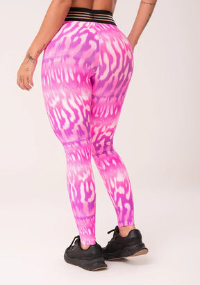 Conjunto Calça legging + Top wild com elástico estampada lince rosa