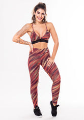 Conjunto fitness match poliamida estampada pixel laranja (top+calça)