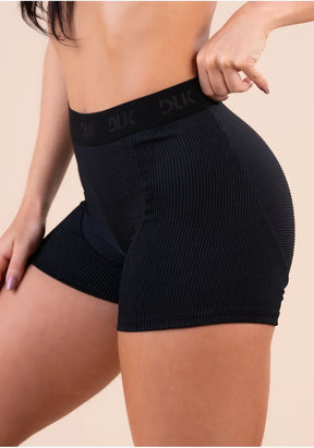 Conjunto Short + Top preto canelado com elástico na cintura action