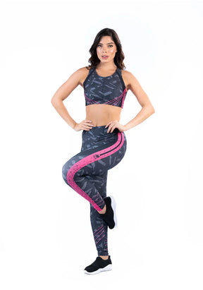 Conjunto Legging fitness feminina + Top new printed estampada abstrato pink