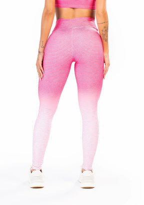 Conjunto Legging fitness feminina + Top new printed estampada degradê listrado rosa