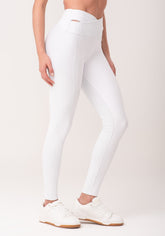 Legging fitness feminina branco com cós transpassado new age