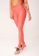 Conjunto Legging fitness feminina + Top coral com bolsos laterais e elástico flow