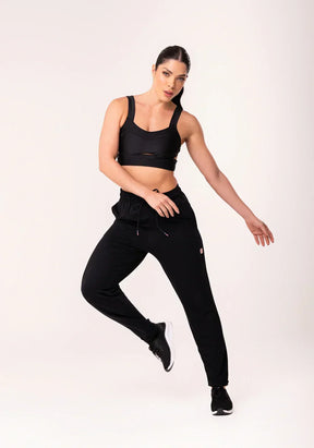 Conjunto Calça + Top jogger feminina preto moletinho flow