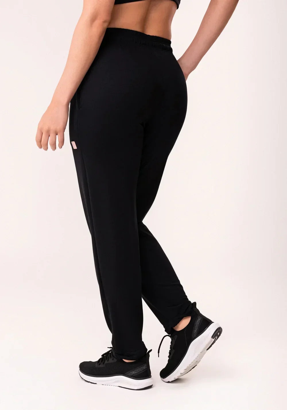 Conjunto Calça + Top jogger feminina preto moletinho flow