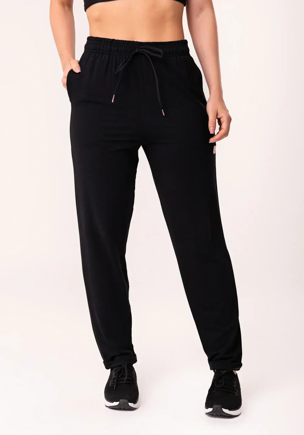 Conjunto Calça + Top jogger feminina preto moletinho flow