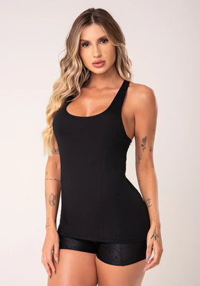 Conjunto Camiseta fitness feminina + Bermuda preto modelo nadador com recortes flow