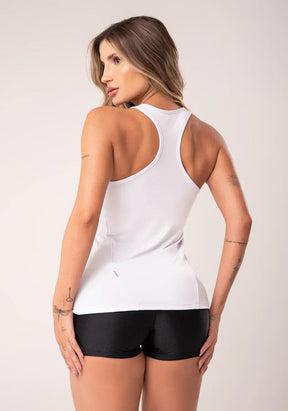 Conjunto Camiseta fitness feminina branco + Bermuda modelo nadador com recortes flow