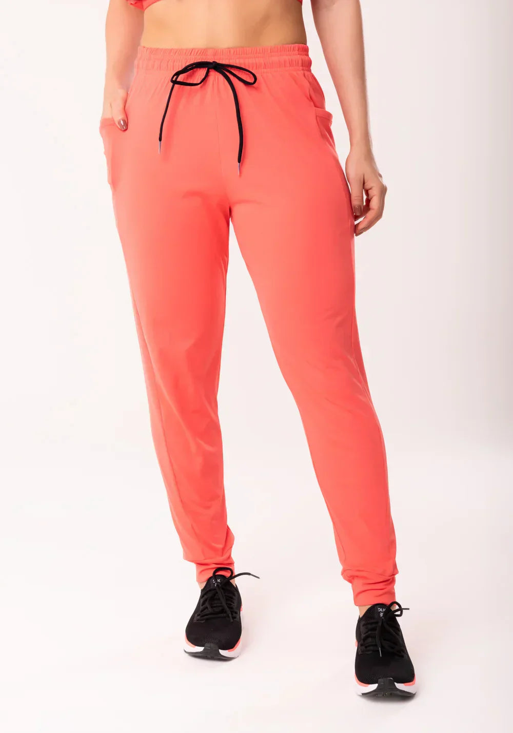 Conjunto Calça + Top jogger feminina coral com bolso flow