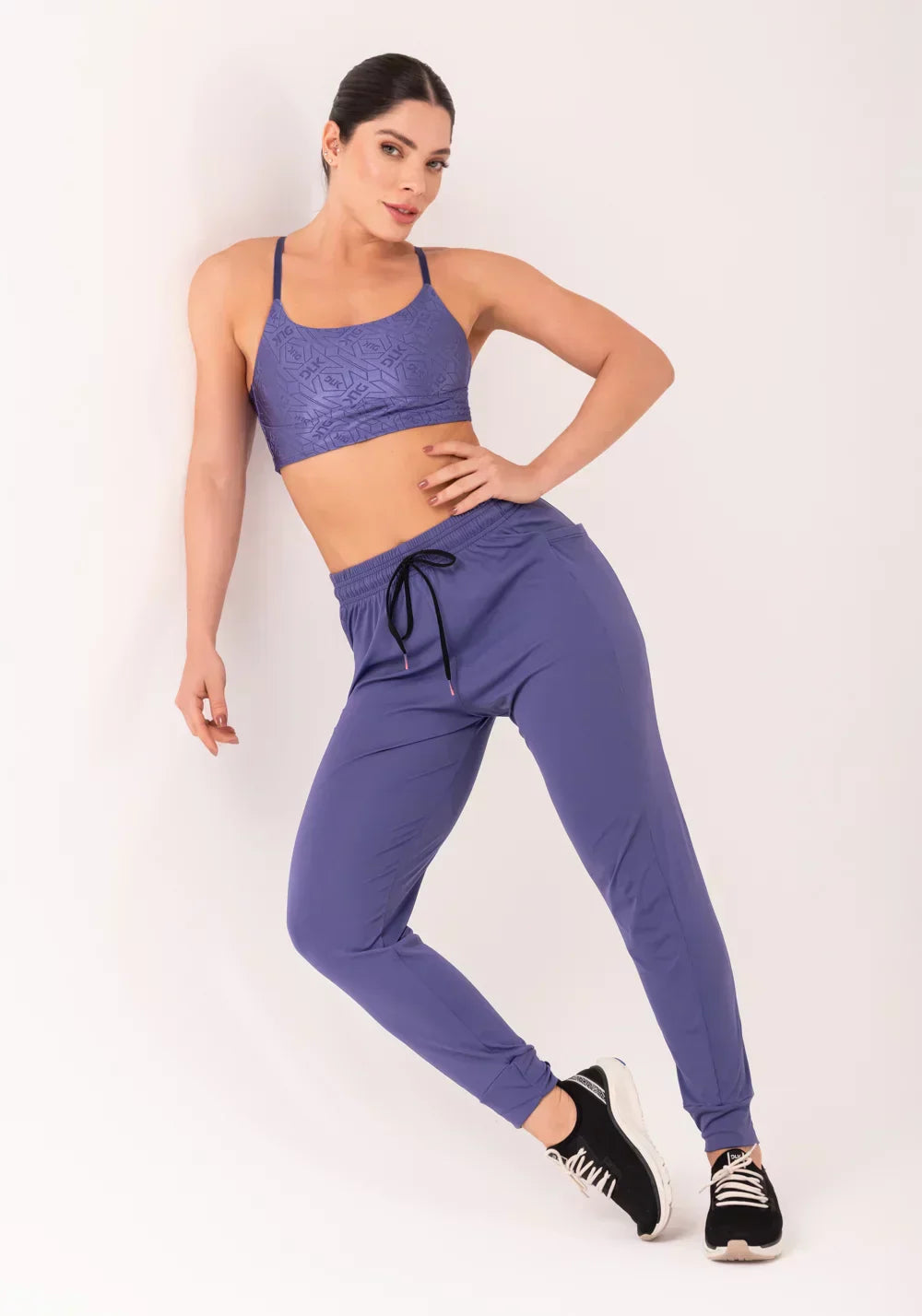 Conjunto Calça + Top jogger feminina azul com bolso flow