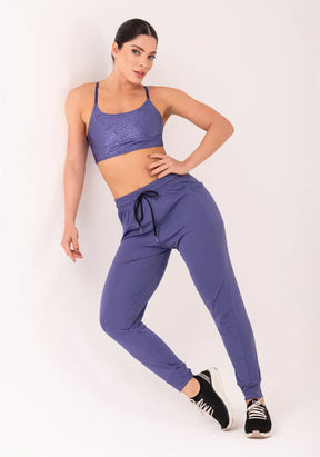 Conjunto Calça + Top jogger feminina azul com bolso flow