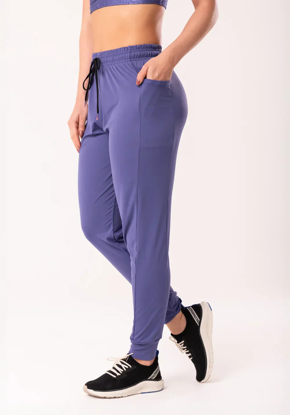 Conjunto Calça + Top jogger feminina azul com bolso flow