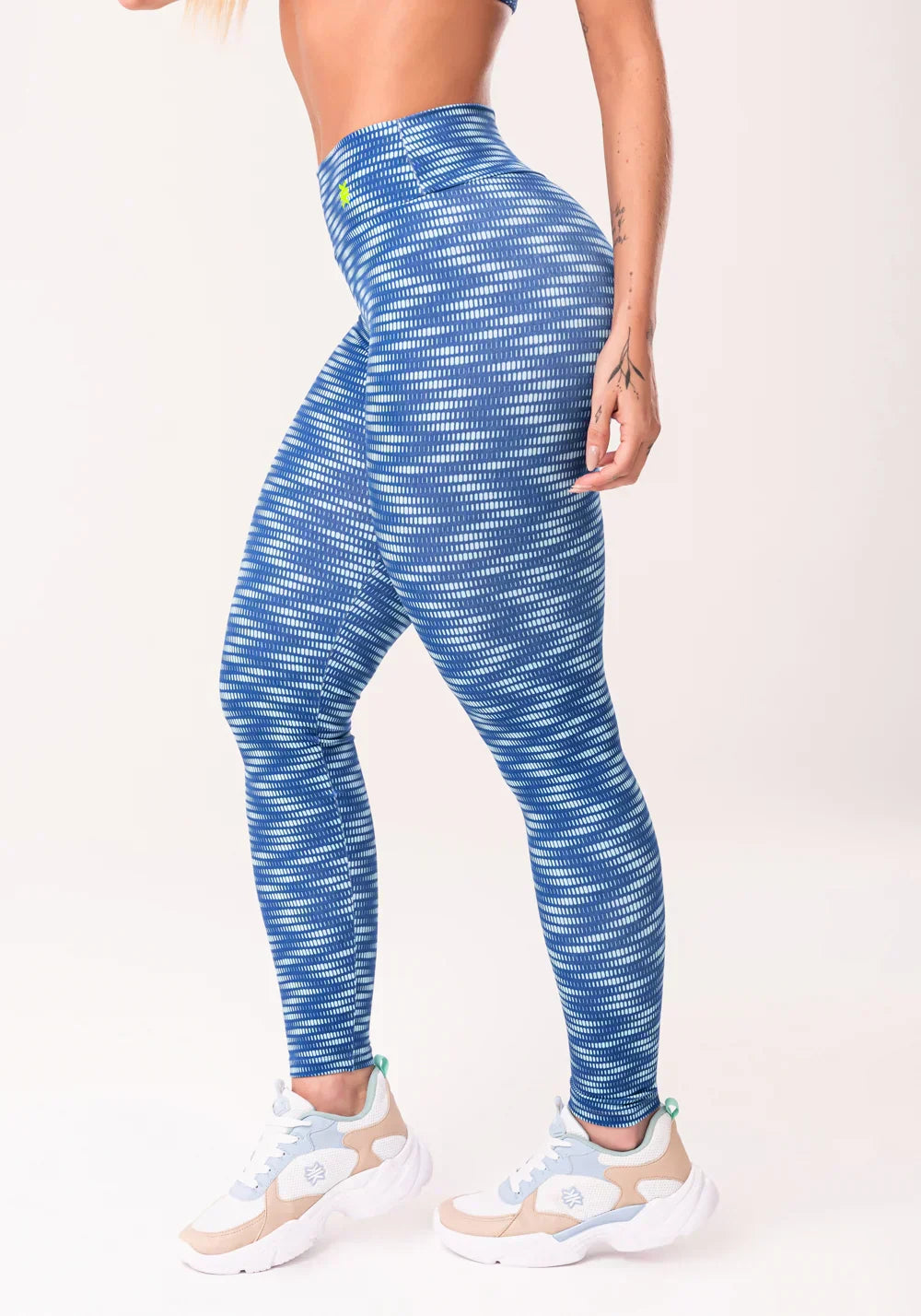 Conjunto Legging fitness feminina + Top azul estampada zig zag waves euphoria