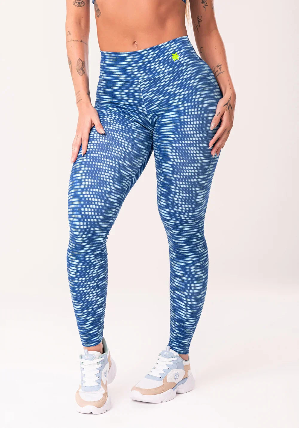 Conjunto Legging fitness feminina + Top azul estampada zig zag waves euphoria