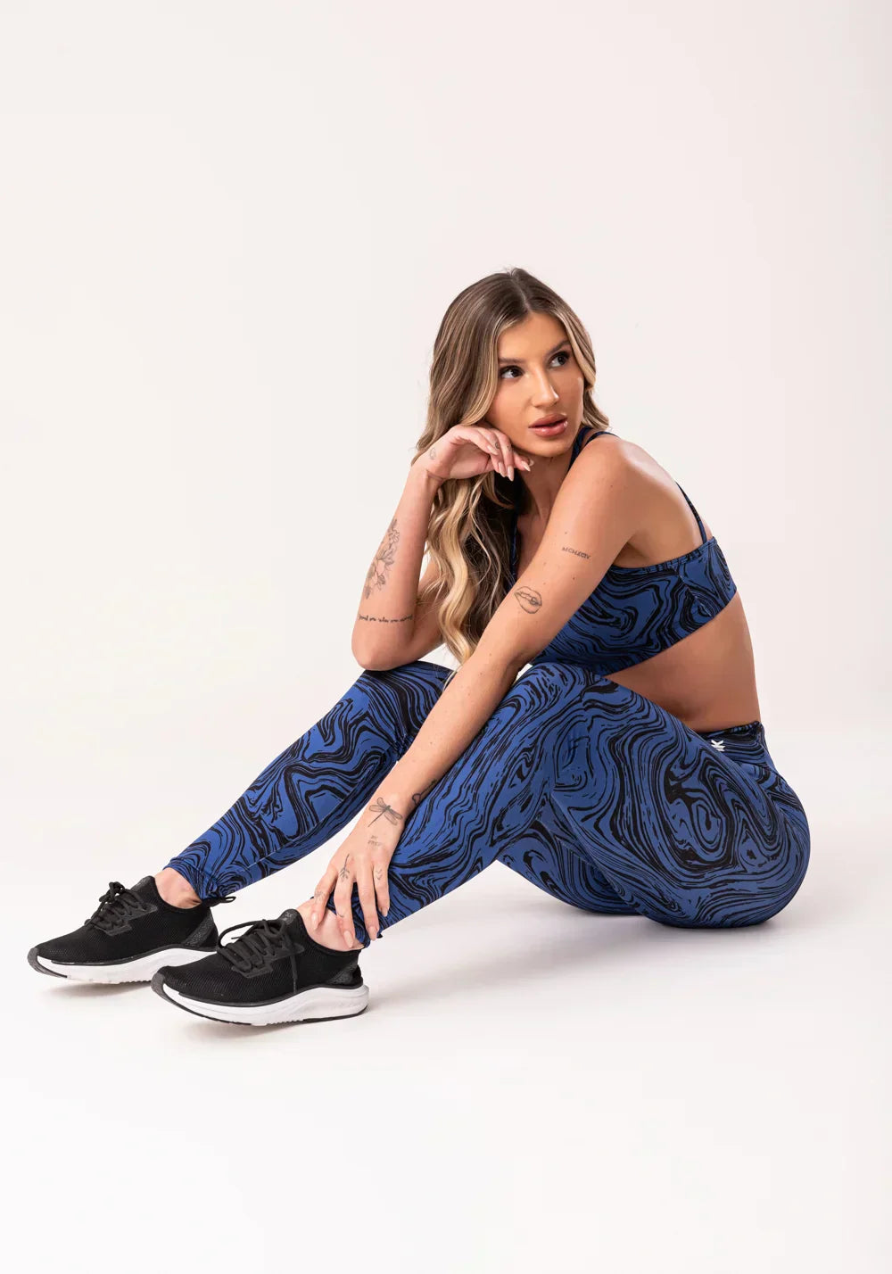 Conjunto Legging fitness feminina + Top azul estampada abstract duo euphoria