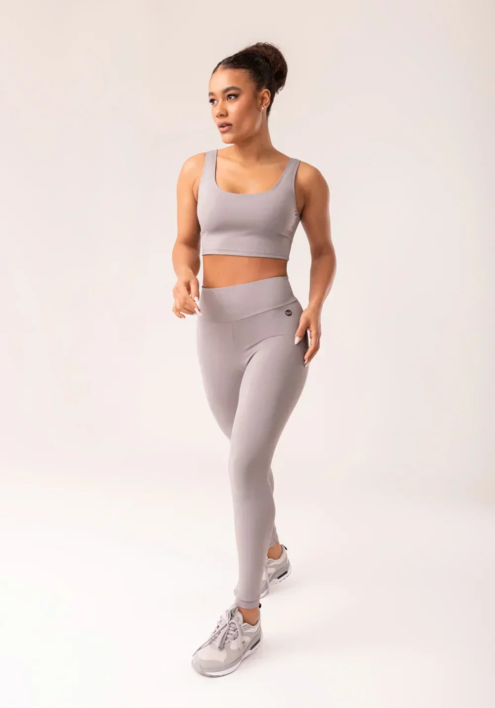 Conjunto Legging fitness feminina + Top cinza com cós largo oasis