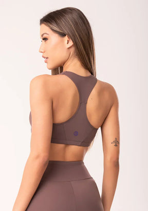 Conjunto Top fitness feminino nadador + Top marrom com recortes oasis