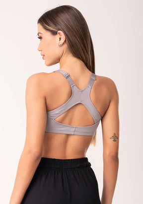 Conjunto Top fitness feminino + Bermuda cinza com bojo e alças reguláveis oasis