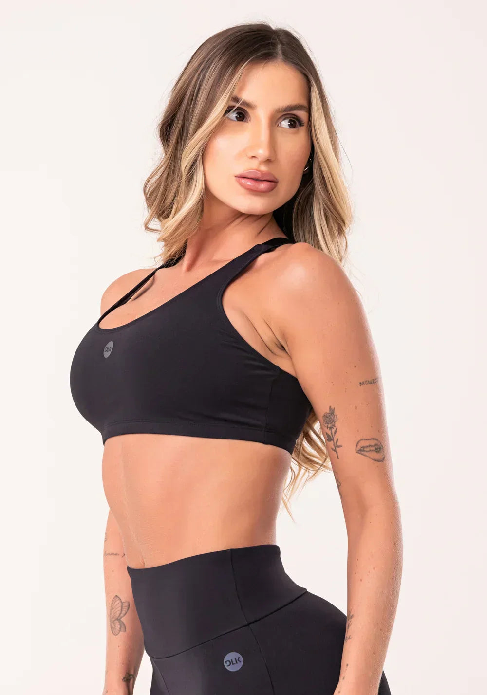 Conjunto Top fitness feminino + Calça Legging preto com bojo e alças reguláveis oasis