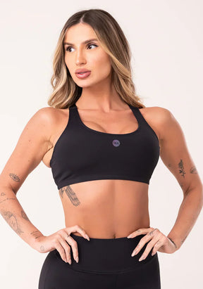 Conjunto Top fitness feminino + Calça Legging preto com bojo e alças reguláveis oasis