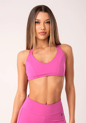 Conjunto Top fitness feminino + Calça Legging rosa com elástico cruzado oasis