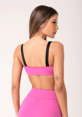 Conjunto Top fitness feminino + Bermuda rosa com alças de elástico oasis