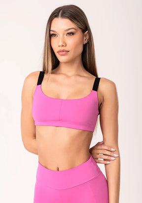 Conjunto Top fitness feminino + Bermuda rosa com alças de elástico oasis