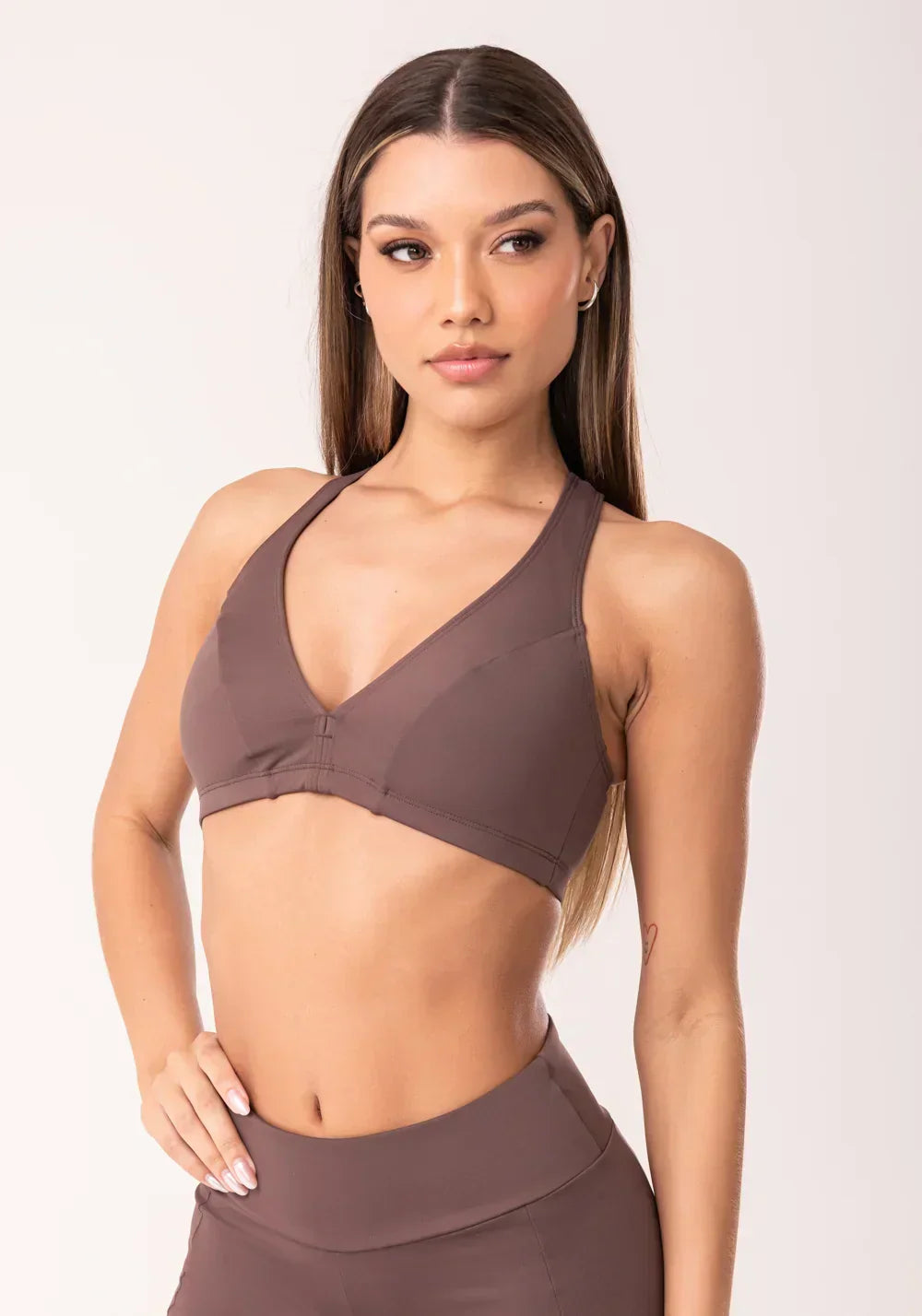 Conjunto Top fitness feminino nadador + Bermuda marrom oasis Avalie agora!