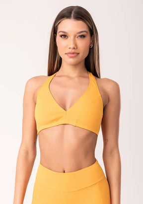 Conjunto Top fitness feminino nadador + Bermuda amarelo oasis