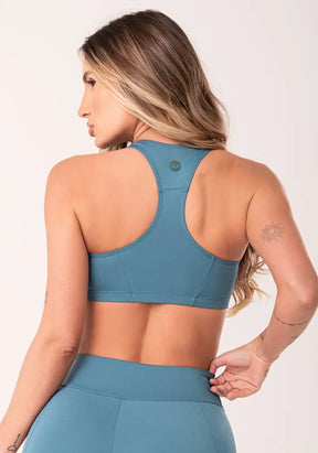 Conjunto Top fitness feminino nadador + Bermuda azul oasis