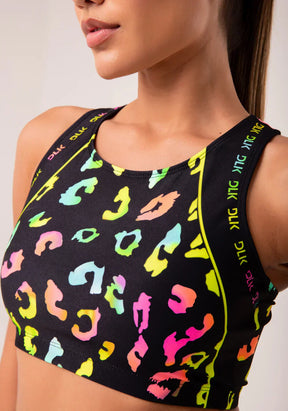 Conjunto Top fitness feminino nadador estampado + Calça Legging neon euphoric printed