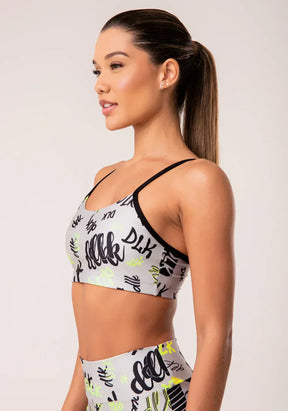 Conjunto Top fitness feminino com bojo + Bermuda estampado neon infusion printed