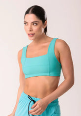 Conjunto Top fitness feminino + Calça Moletom verde com decote reto e recortes