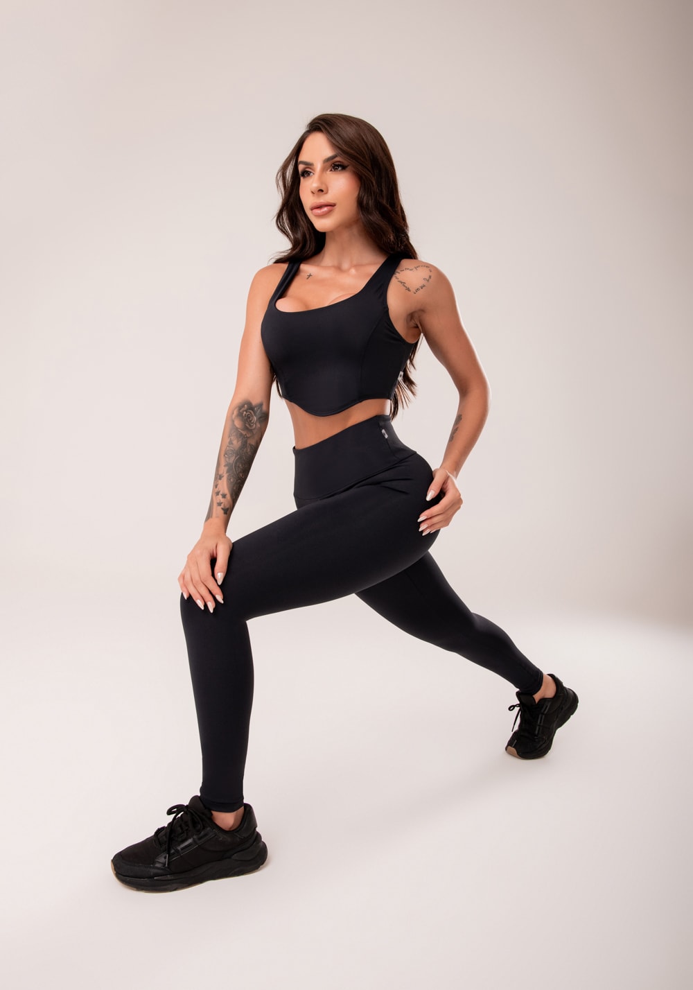 Conjunto Legging + Top fitness feminina preto harmony