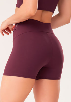 Conjunto Short + Top fitness feminino vinho com cós transpassado harmony