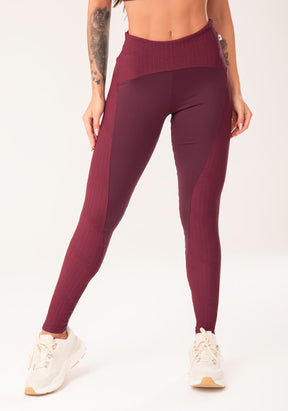 Conjunto Legging + Top fitness feminina vinho com recortes harmony