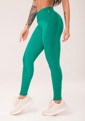 Conjunto Legging + Top fitness feminina verde com recortes harmony