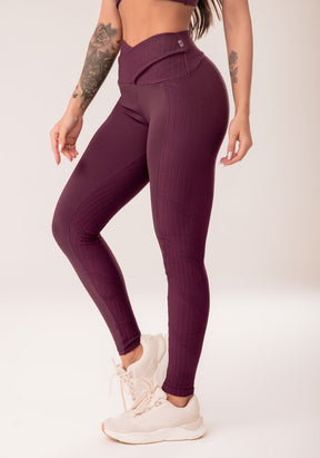 Conjunto Legging + Top fitness feminina vinho cós transpassado harmony