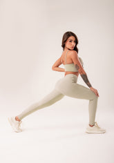 Conjunto Legging + Top fitness feminina oliva cós transpassado harmony