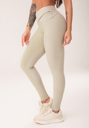 Conjunto Legging + Top fitness feminina oliva cós transpassado harmony