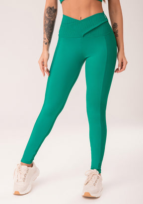 Conjunto Legging + Top fitness feminina verde cós transpassado harmony